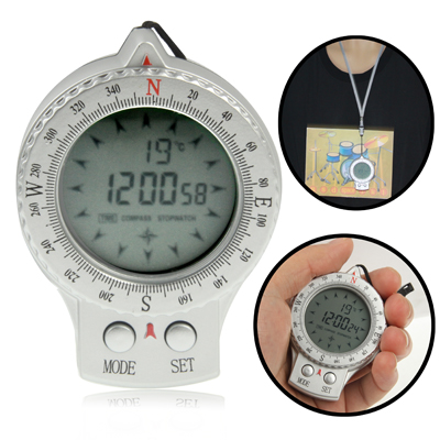 4 in 1 (Digital Compass / Clock / Thermometer / Stopwatch) Portable Compass - Click Image to Close